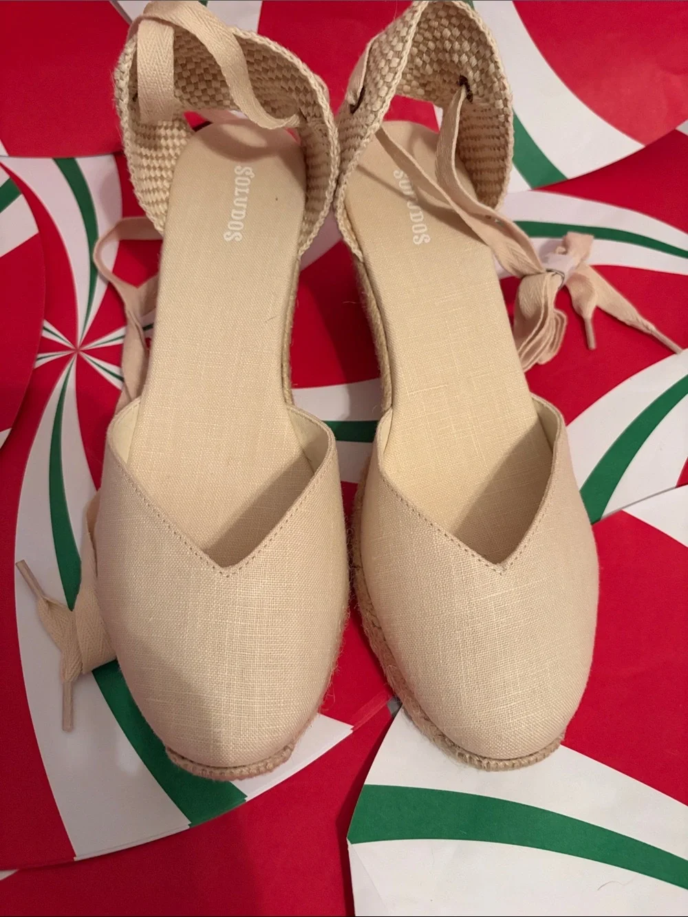 Soludos Neutral Beige Lace-Up Espadrille Flats